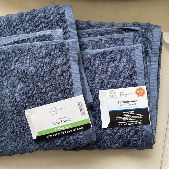 Mainstays Performance Textured Quick Dry Bath Towel 54"x 30" Indigo Set New - Picture 6 of 7